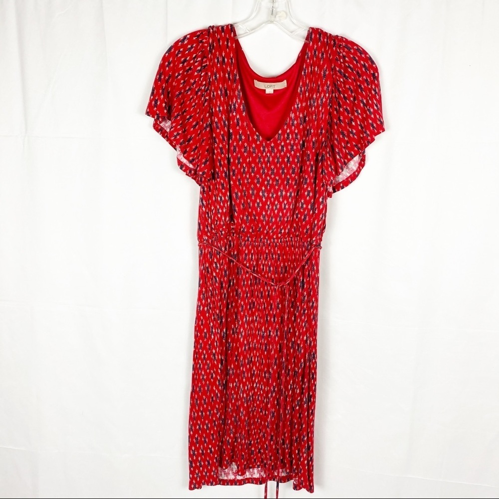 LOFT Red Print Knee Length Dress